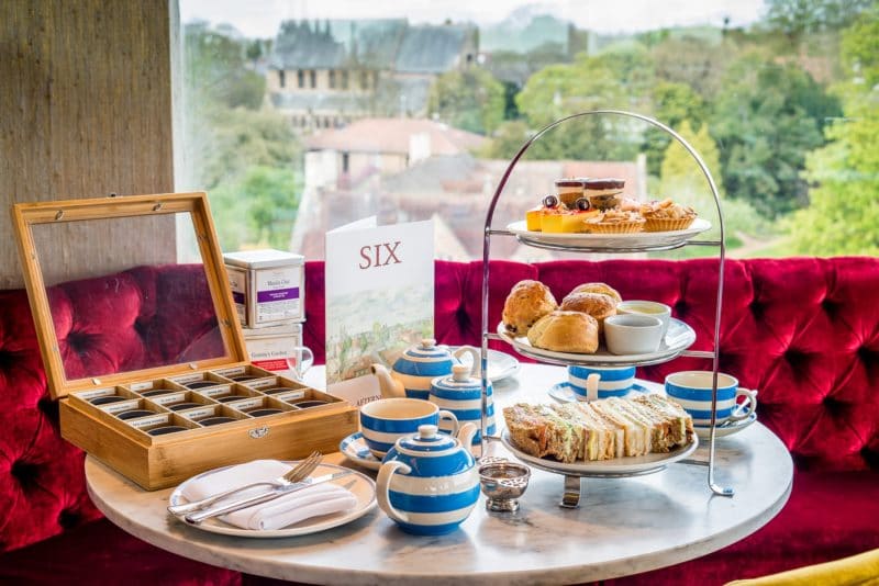 Afternoon tea at SIX, selection of tea, scones & Cakes